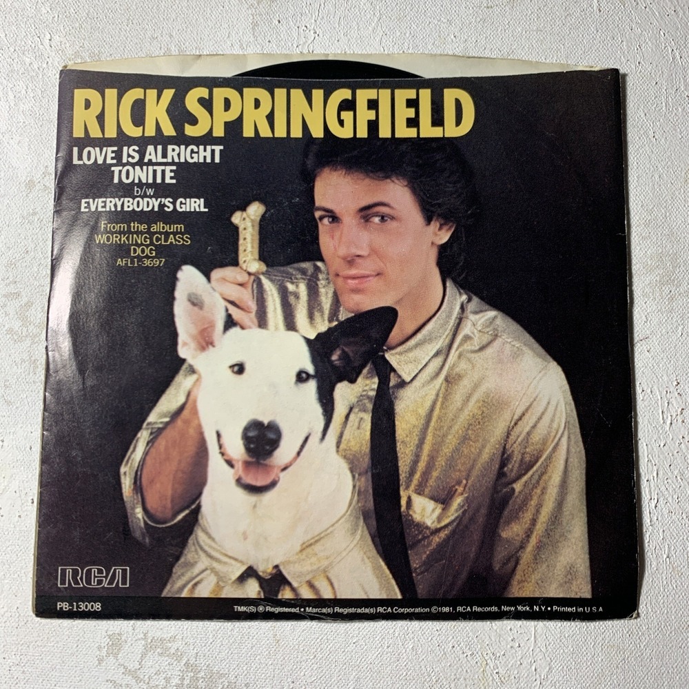 Rick Springfield "Love Is Alright Tonite" 45 Tested Vg‎ Jukebox Picture Sleeve